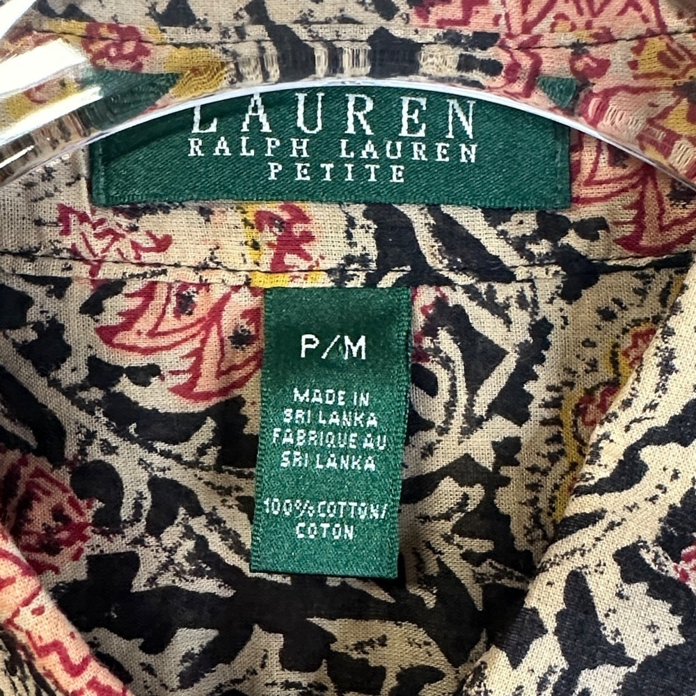 Lauren Ralph Lauren Multicolor Paisley Cotton Ruffle Button Down Shirt MP - Picture 3 of 6